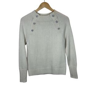 J. Crew Cream Wool Blend Sweater Jewels Rhinestones Quiet Luxury Preppy Feminine